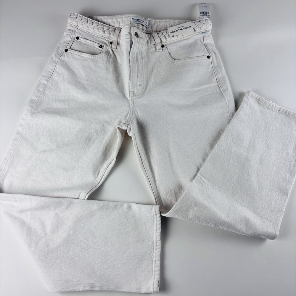 New Abercrombie & Fitch Size 32 The 90s Straight Mid Rise Cream Braided Waist